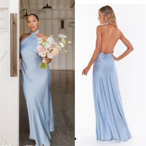 Show Me Your Mumu Jasmine Halter Womens Medium Steel Blue Dress